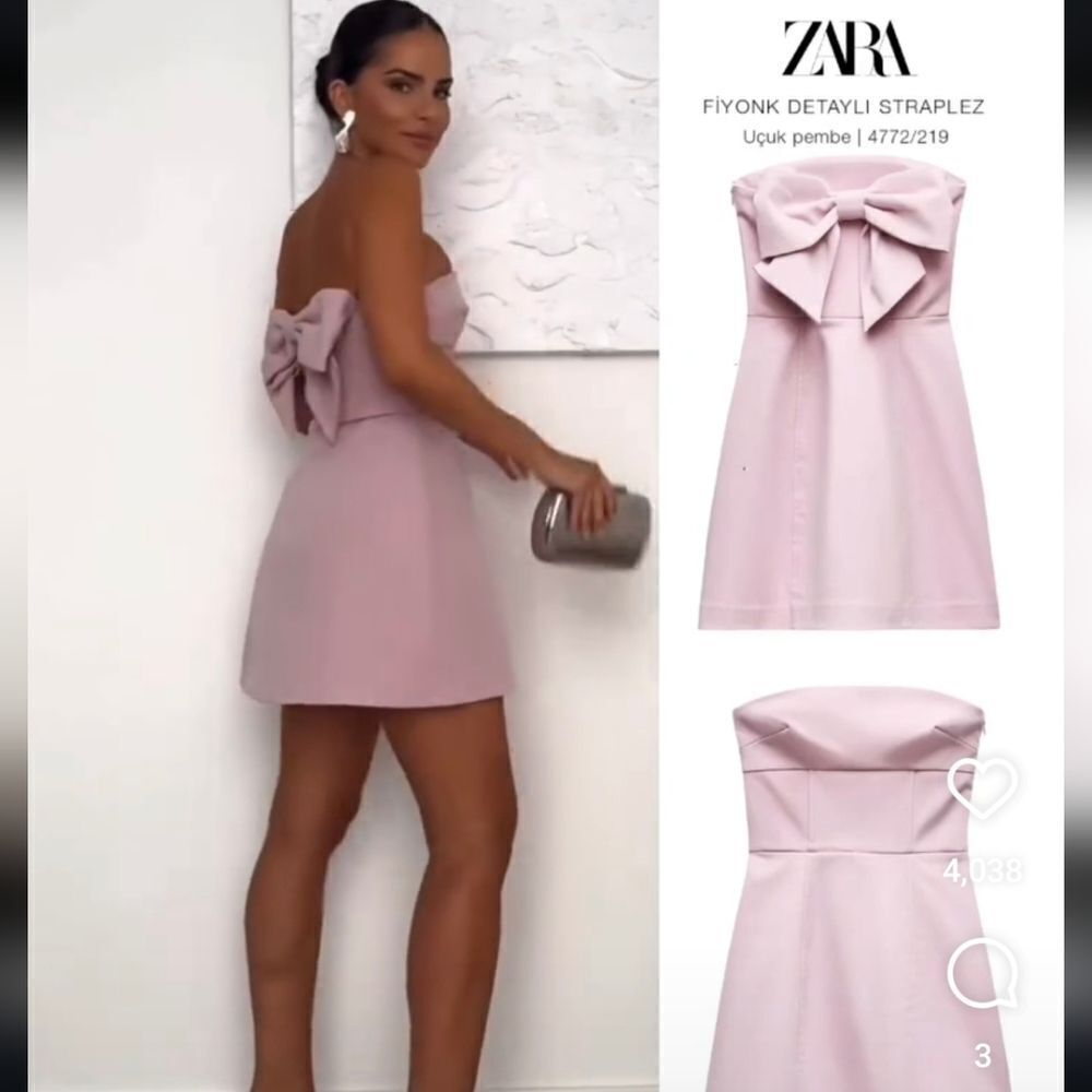 Zara Dress Pink Sleeveless Mini Bow Wedding Coctail Party Night Out